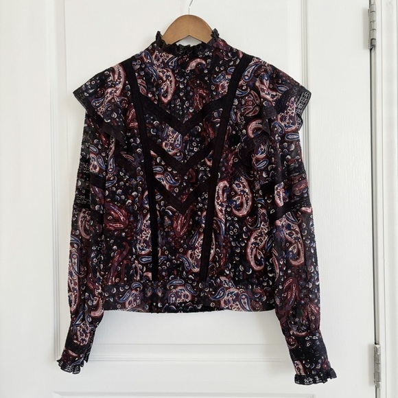 Karen Millen Blouse Textured Paisley Print Lace Detail Top - Picture 1 of 11